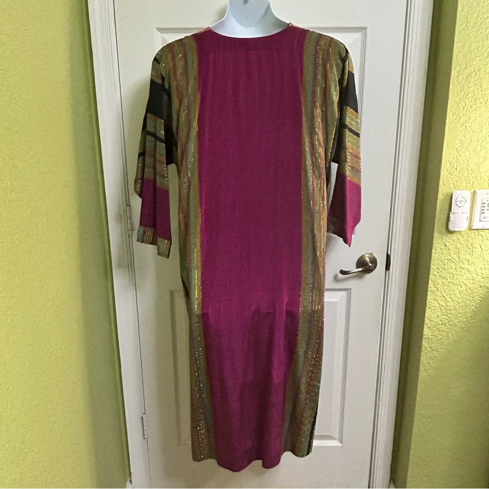 Dress Multi Color Long Sleeve Custom Made Party Holidays Celebration Sz Large - Picture 10 of 11